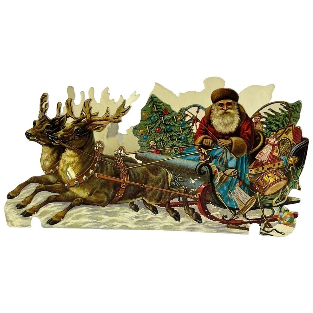 1986 Merrimack Die Cut Santa In Sleigh 3D Victorian Style Christmas Ornament Box